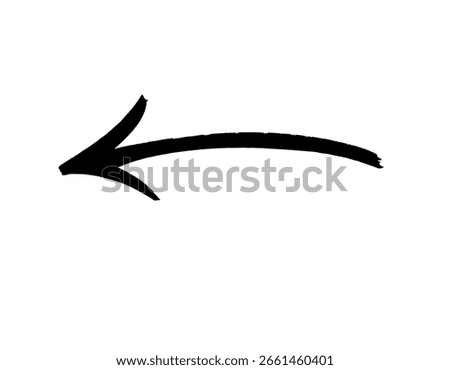 Illustration of a simple yet dynamic arrow pointing towards the left direction over a seamless white background.
