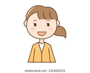 Illustration of a simple young woman facing the front with a smile_wearing a cardigan