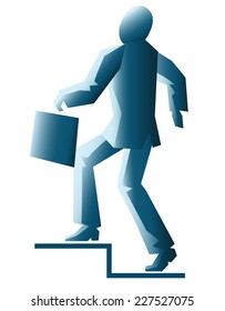 illustration of simplified businessman walking up stairs isolated on white