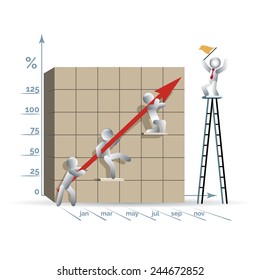 Illustration of simplified men icons working  in cooperation to improve results.