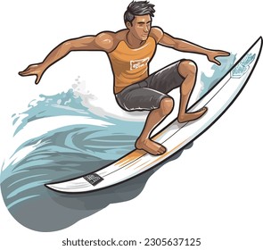 illustration simplify design man surfing sticker