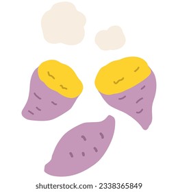 Illustration of simply deformed sweet potato and baked sweet potato