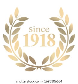 illustration since year 1918 gold laurel wreath vector isolated on a white background 