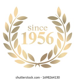 illustration since year 1956 gold laurel wreath vector isolated on a white background 
