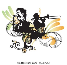 Illustration of a singer and a trumpeter
