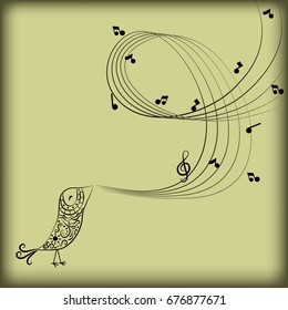 Illustration singing bird, music