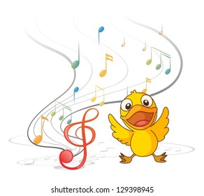 Illustration the singing chick white background