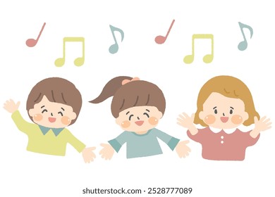 Illustration of singing children and musical notes.