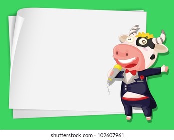 Illustration of singing cow on paper