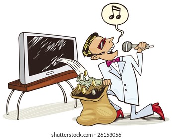 Illustration of singing Man who receive profit from copyrights