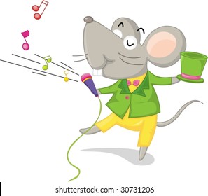 illustration of singing mouse on white