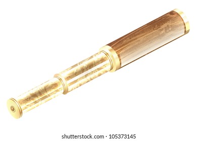 Illustration of the single antique brass telescope over white