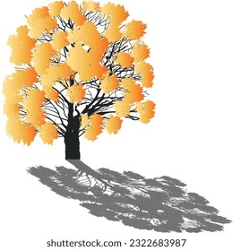 ilustración con un solo árbol de otoño aislado en fondo blanco