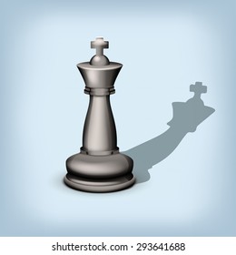 illustration of single black king with shadow on blue background