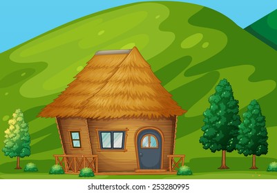 Illustration of a single cabin in the countryside