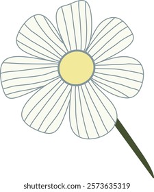 Illustration of a single daisy flower in a minimalist style with white and yellow colors. Perfect for greeting card designs, posters, or as a graphic element for creative projects