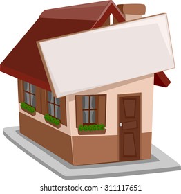 Illustration of a Single Detached House with a Sign Attached to It