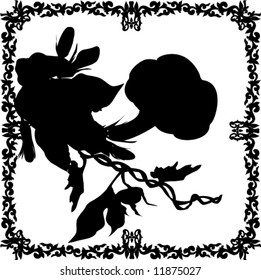 illustration with single flower silhouette in frame