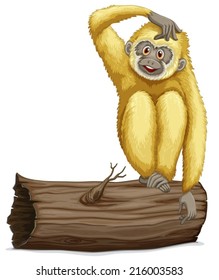 Illustration of a single gibbon on a log