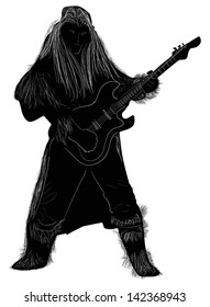 illustration with single guitarist isolated on white background