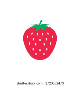 Illustration of single, leafy and spotted red strawberry, vector