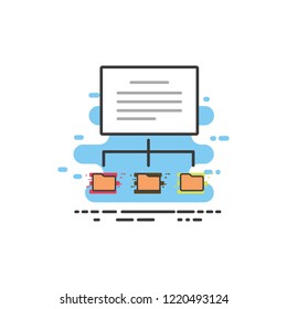 Illustration of a single letter get separated into three different folder. Flat modern vector icon illustration.