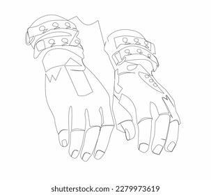 Illustration of a single line of a human hand wearing gloves with a robot motif