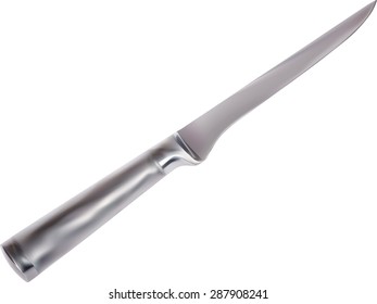Illustration mit einem einzigen metallischen Küchenmesser einzeln auf weißem Hintergrund