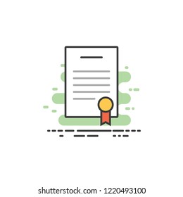 Illustration of a single paper with certificate mark on the bottom. Flat modern vector icon illustration.