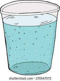 Illustration of single plastic cup of carbonated water