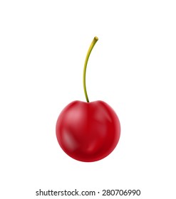 Illustration Single Realistic Cherry Isolated on White Background - Vector