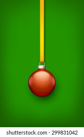 illustration of single red color ball on green xmas background