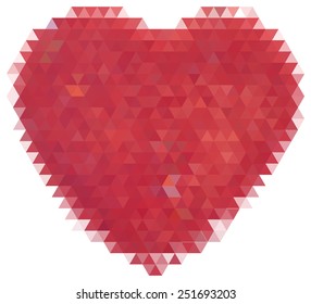 illustration with single red heart from triangles isolated on white background