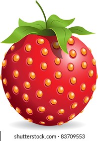 illustration, single red strawberry on white background