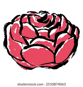 Illustration of a single rose seen from the side with a touch of brush