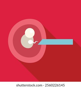 Illustration of a single sperm getting ready to fertilize an egg cell during the process of human conception