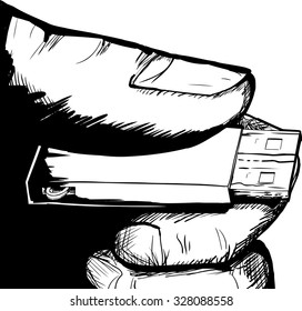 Illustration of single USB thumbdrive in hand
