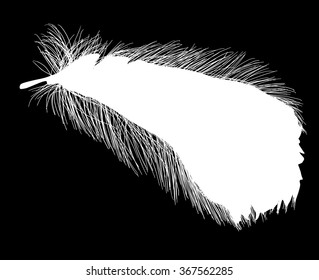 illustration with single white feather on black background