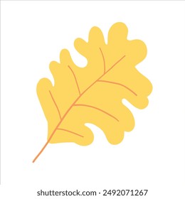 Ilustración de una sola hoja de roble amarillo con venas rojas sobre un fondo blanco. El diseño simple y limpio lo hace ideal para proyectos con temática otoñal, ilustraciones de naturaleza y gráficos de temporada.