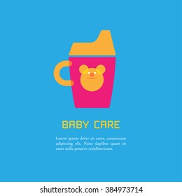 Illustration of sippy cup made in cute bright style vector. Baby products concept. Design element, logotype or clipart for a shop, product or company