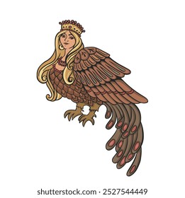 illustration of sirin bird, female bird, bird of happiness