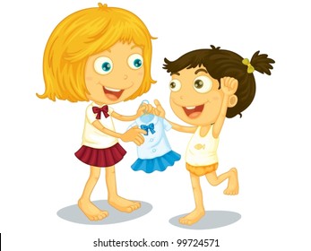 Illustration Of Sisters Getting Ready For School