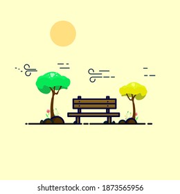 Illustration of a sitting area with trees and flowers vector design