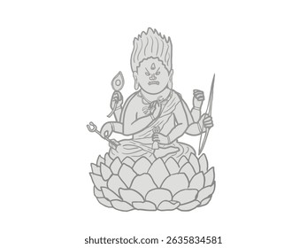 Illustration of a sitting Buddha statue of Aizen Myoo with an angry expression