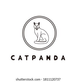 Illustration sitting cat with animal panda face logo design vector