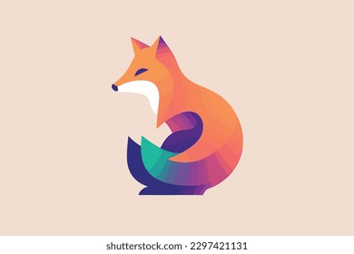 illustration of a sitting colorful fox