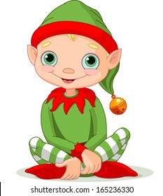 Illustration of sitting cute Christmas Elf 