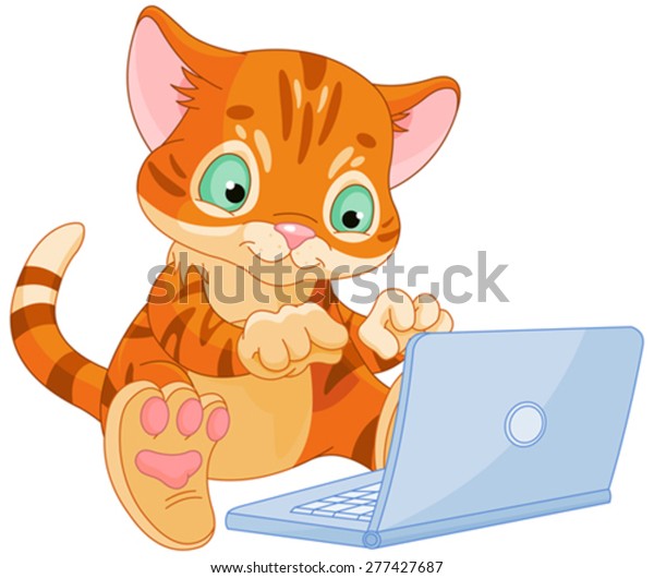 Illustration Sitting Cute Kitten Laptop Stock Vector (Royalty Free ...