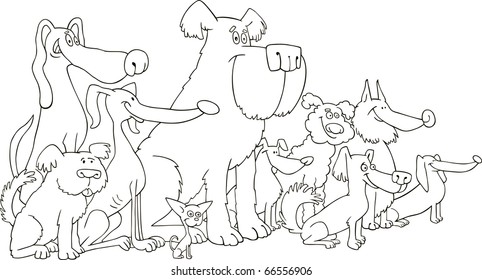 illustration of sitting dogs for coloring book