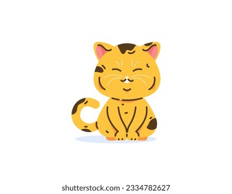 illustration of a sitting funny, cute, and adorable cat. smiling orange kitten. cat pose. pets or animals. flat, minimalist, and outline style illustration design. element vector. white background